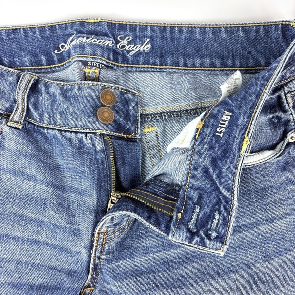 American Eagle Artist Jeans Sz 10 Long Blue Wide Leg Flare Low Rise Stretch Sk8 - Picture 3 of 16